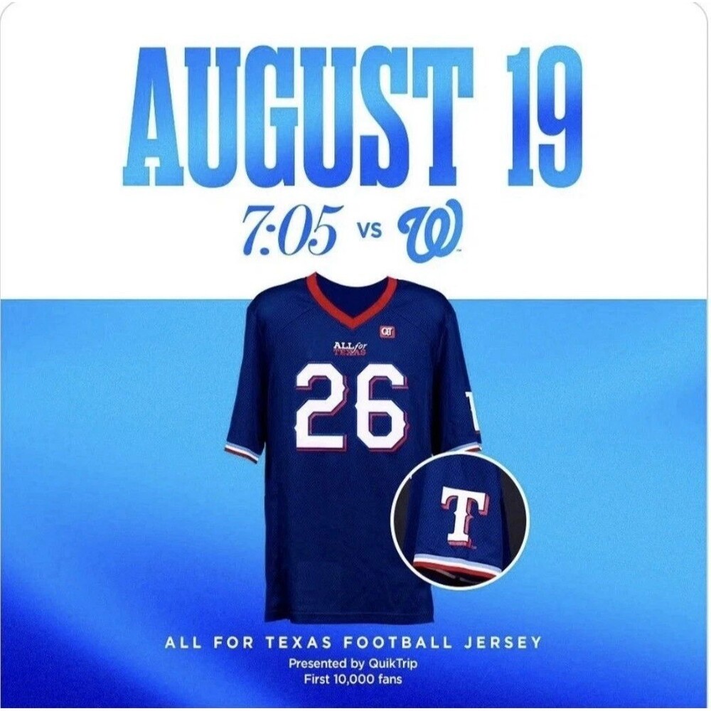 NIB TEXAS RANGERS ALL FOR TEXAS FOOTBALL JERSEY SZ  XL SGA  08-19-26